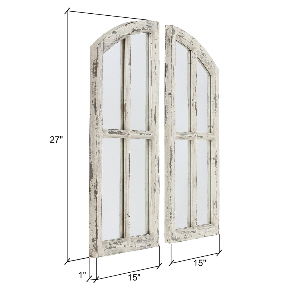 Jolene Arch Window Pane Mirrors Off - White 27" x 15" (Set of 2) by Aspire