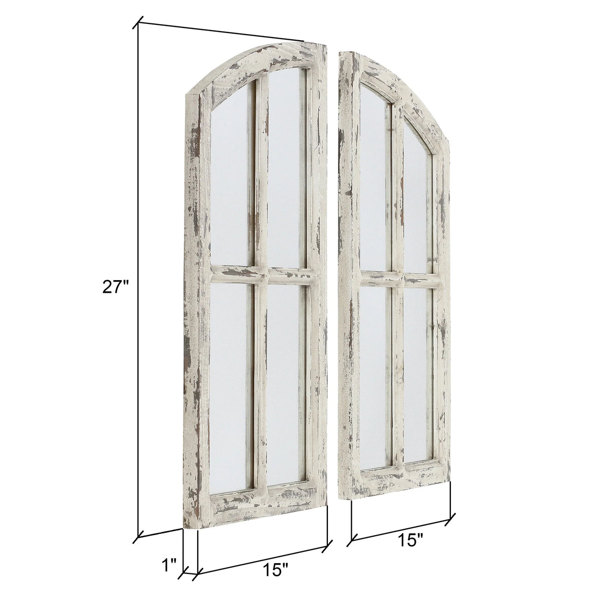 Jolene Arch Window Pane Mirrors Off - White 27" x 15" (Set of 2) by Aspire