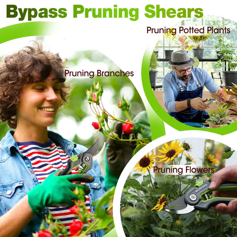 WORKPRO 8-Inch Bypass Pruning Shears & 6.25-Inch Straight Garden Scissors â€?2-Piece Set