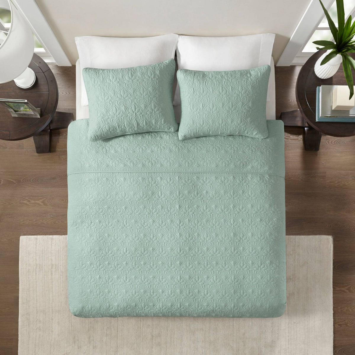 Madison Park - Quebec Reversible Coverlet Set - Seafoam - Full/Queen