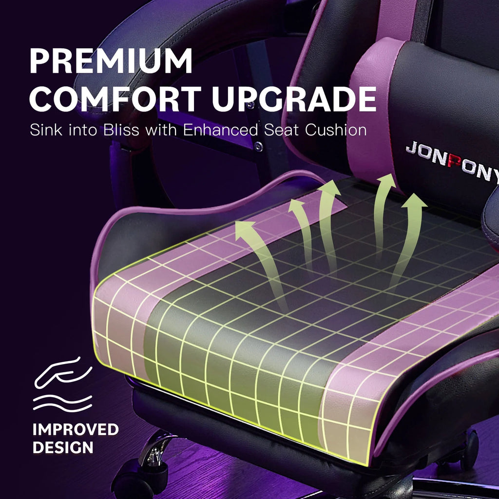 JONPONY Big and Tall Gaming Chair, Ergonomic Design, Gamer Chair PU Leather with Footrest and Lumbar Support, High Back Office Chair Support 8 Hours Long Sitting, Computer Chair, Black Grey