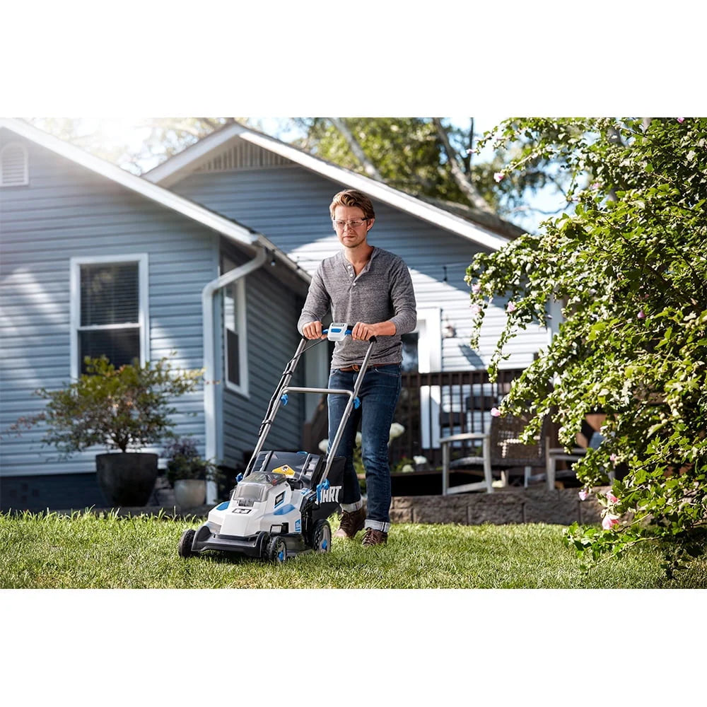 Restored HART 20 - Volt 16 - Inch Push Lawn Mower Kit, (2) 20 - Volt 4.0ah Lithium - Ion Batteries, (1) Battery Charger (Refurbished)