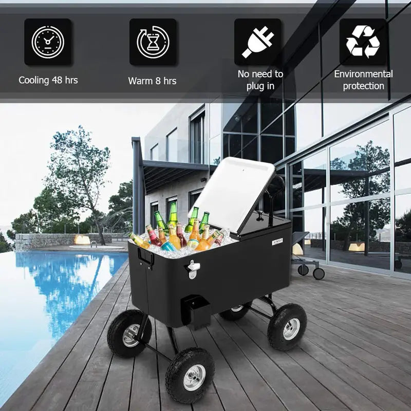 VINGLI 80-Quart Heavy-Duty Rolling Cooler with All-Terrain Wheels