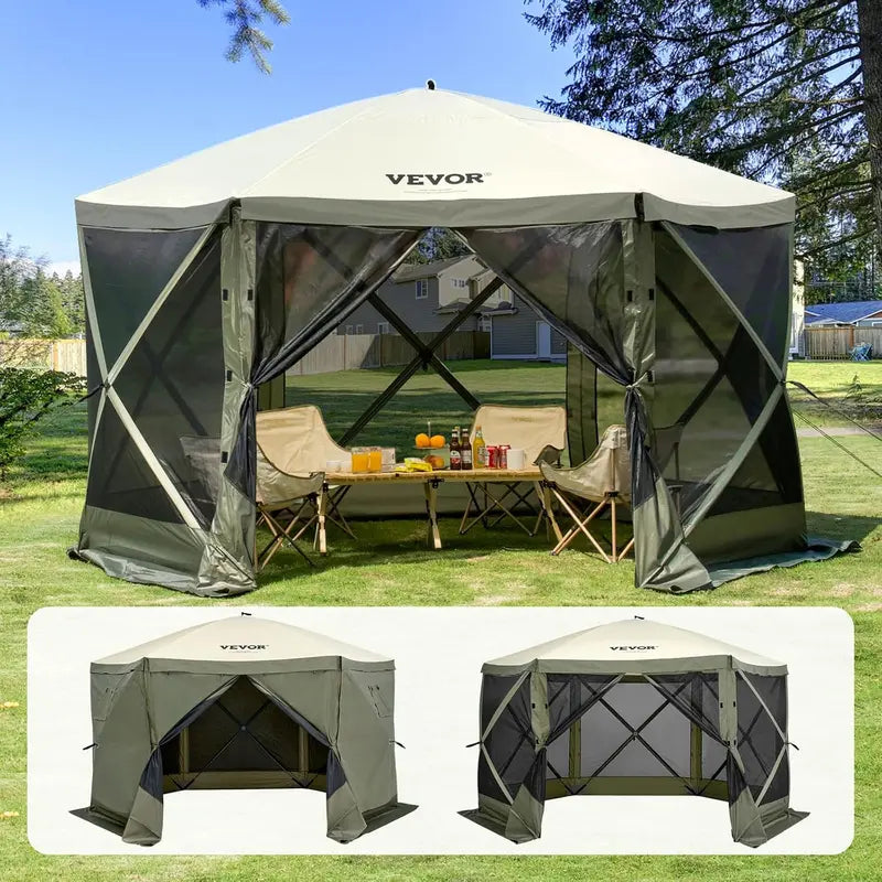 VEVOR 12×12 ft Hexagonal Pop-Up Canopy Shelter with Ventilated Mesh Windows and Compact Carry Bag