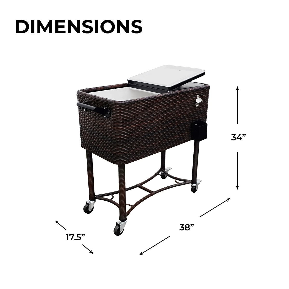 Permasteel 80 - QT Wicker Outdoor Patio Cooler, Hand - Woven Wicker Cooler Cart, Rolling Cooler on Wheels with Handle, Brown