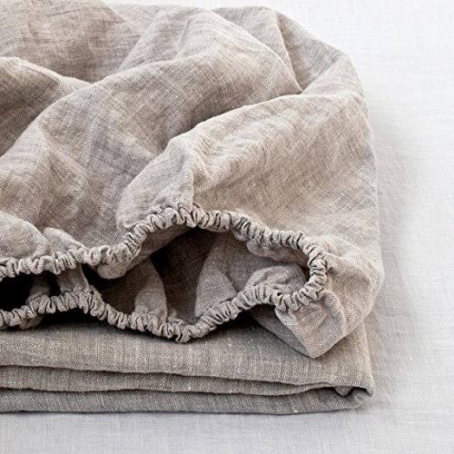 Simple&Opulence 100% Linen Fitted Sheet (1 Piece) Mattress Cover, Natural Belgian Flax-Twin size, 14 inch Deep Pocket Stone Wash