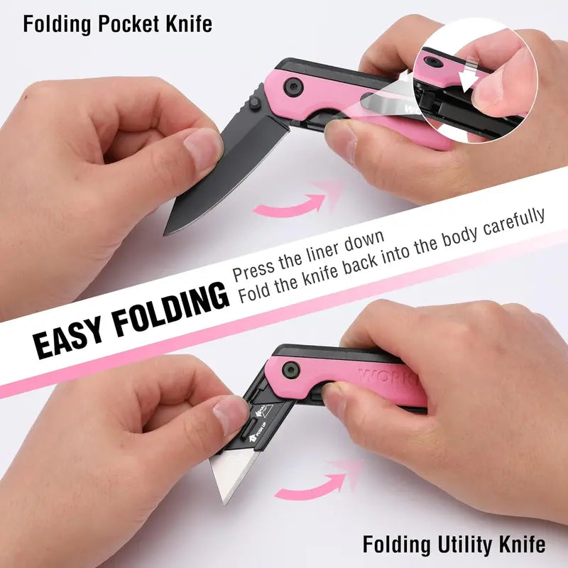 WORKPRO 2-in-1 Folding Utility Knife â€?Quick-Change Box Cutter with G10 Handle & 10 Blades