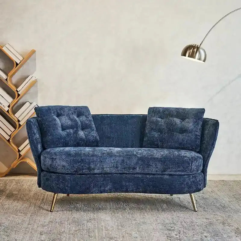 Velvet Loveseat with Gilded Metal Legs â€?Modern Living Room Sofa