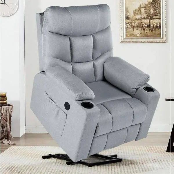 YODOLLA  Powr Recliner Chair, Grey Recliner Sofa with Massage & Heat Function, Reclining Chair with Side Pockets and Cup Holder, USB