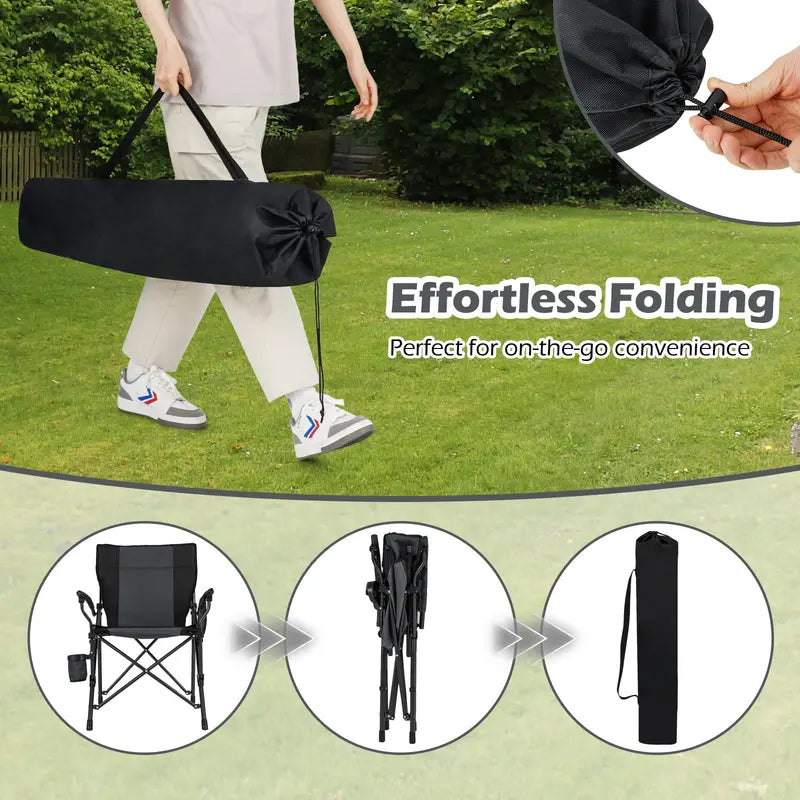 Sturdy Portable Lawn Chair with Padded Armrests, Cup Holder & 350-Pound Support