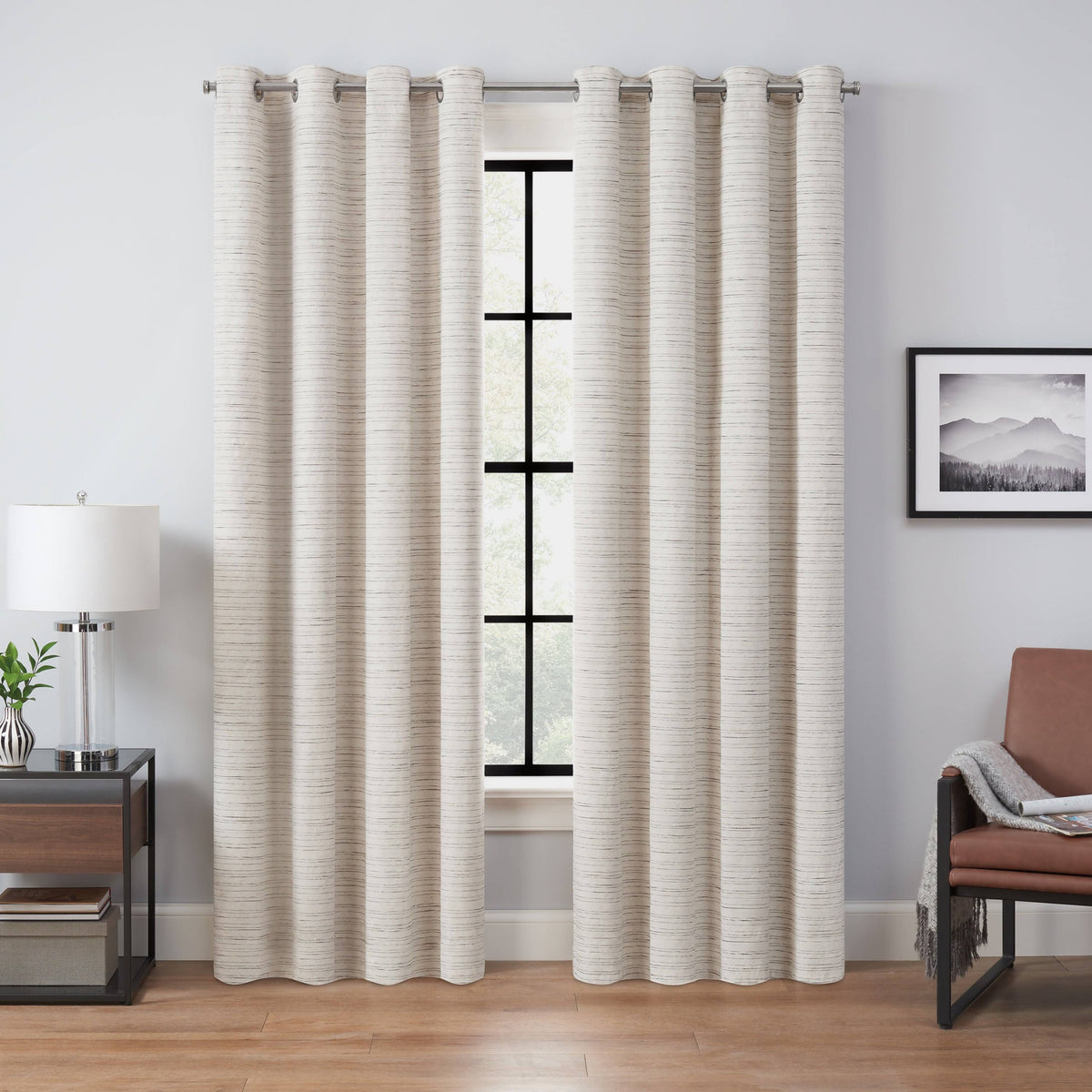 Eclipse Magnitech Branson Strie, 100% Blackout, Single Grommet Curtain Panel, Ivory, 50 x 63