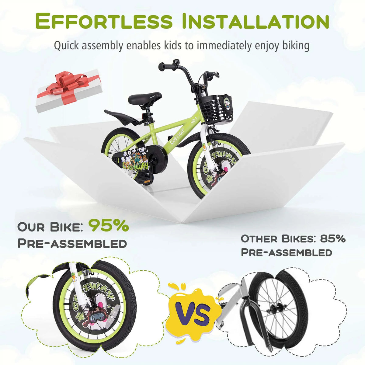 Costway 16" Kid'S Bike for 4 - 7 with Height - Adjustable Handlebar & Saddle Handbrake Blue