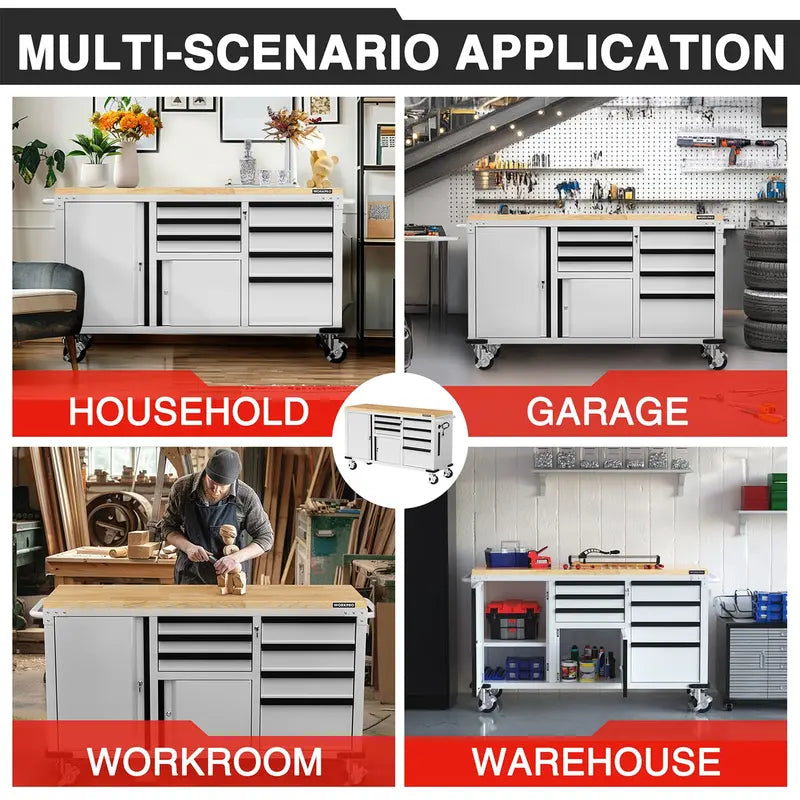 WORKPRO Heavy-Duty Rolling Tool Cabinet â€?7-Drawer, 2-Door, 1000 lb Capacity with Locking System & Power Strip