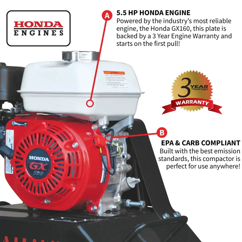 Tomahawk Power Gas Plate Compactor â€?5.5 HP, 3000 lbs/ft Force, 63cc Engine, 17×13â€?Plate