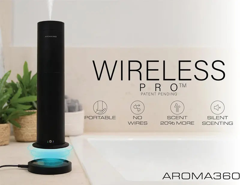 Wireless Pro Portable Essential Oil Diffuser, Midnight Black â€?Cordless, Covers 600 sq ft, Remote Controlled â€?Ideal for Home & Office Aromatherapy