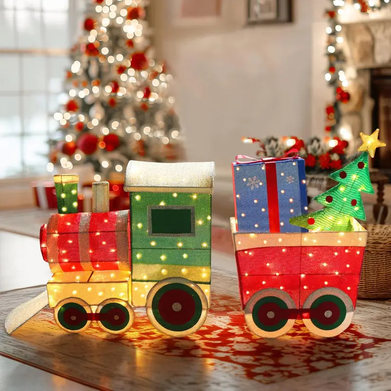 VEIKOU 5FT Outdoor Christmas Train Set with 170 LED Lights, Green & Red, Alloy Steel, Holiday Yard Decoration