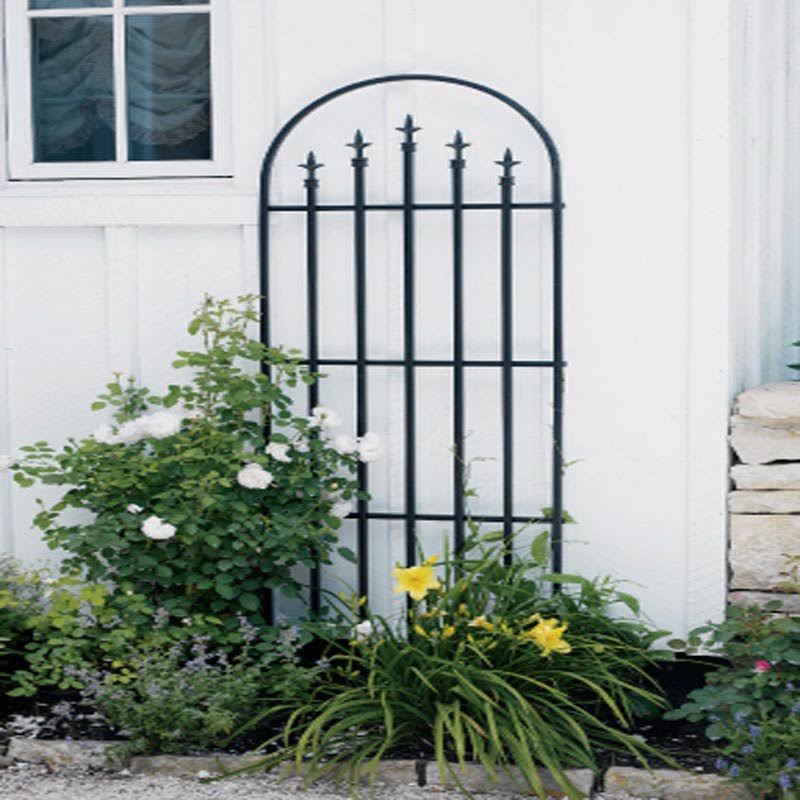 Panacea French Arch with Finials Style Trellis, Black, 80" H x 24" W