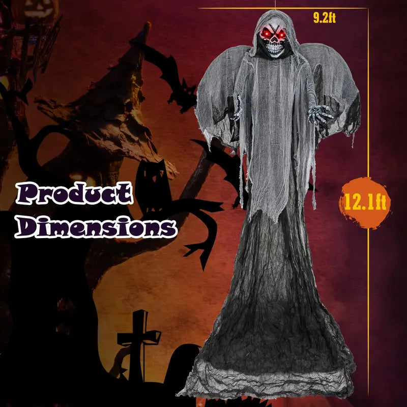 Spooky Hanging Halloween Skeleton Ghost (12.1 Ft) with Animated Red Eyes & Sound Effects