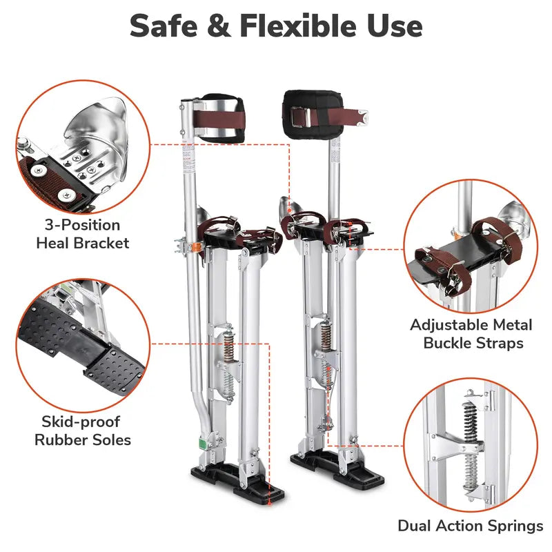Yescom Drywall Stilts 24â€?40â€?Adjustable Aluminum Tool Stilt with Knee Pad Protection for Painting Painter Taping Silver