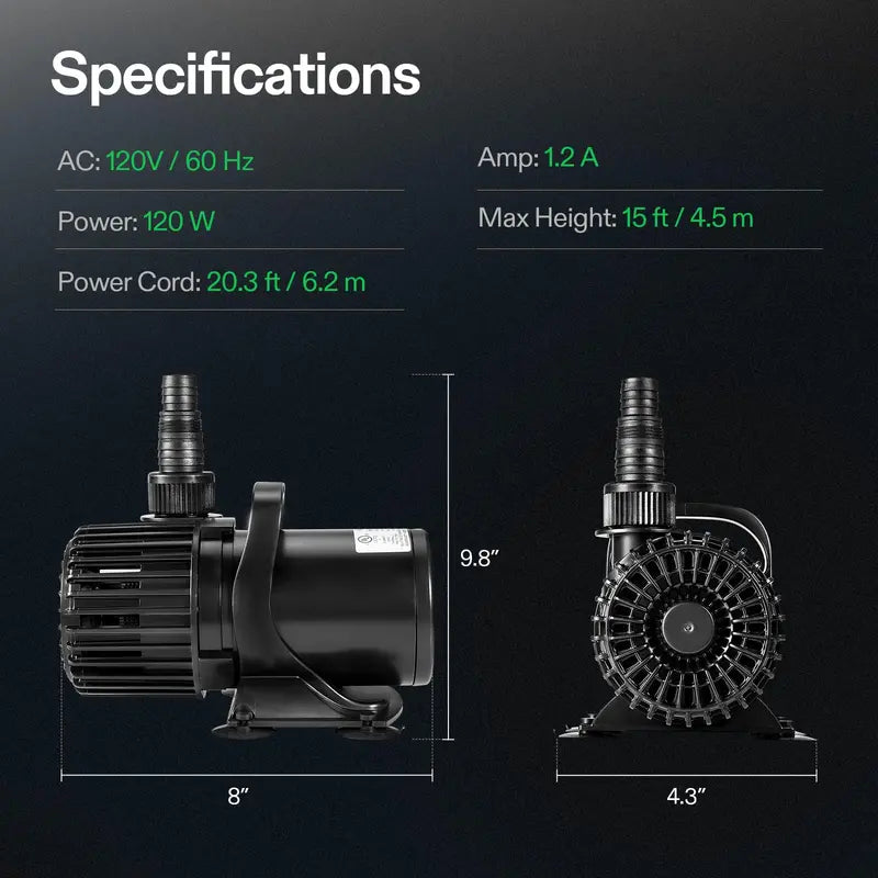 VIVOSUN 2700 GPH Quiet Submersible Water Pump, Energy Efficient, High Lift, for Ponds & Fountains