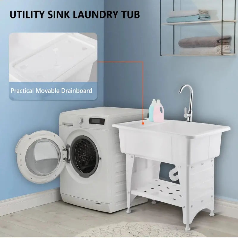 VINGLI Multipurpose Utility Sink with Stainless Steel Faucet for Laundry & Garage