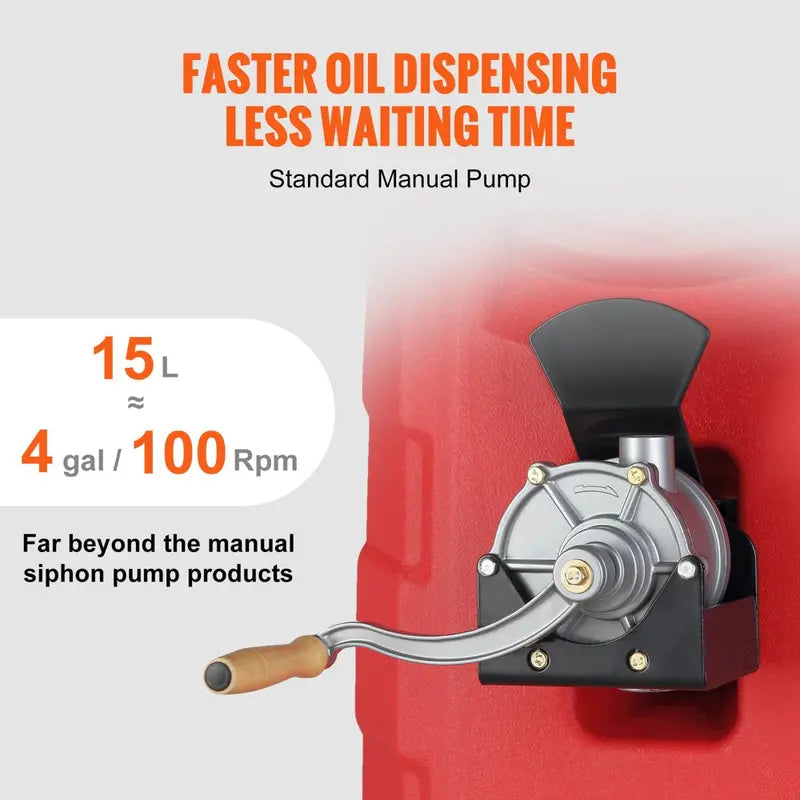 VEVOR 16-Gallon Portable Fuel Transfer Caddy â€?Steel Hose, 6â€?Wheels, Gas/Diesel Compatible