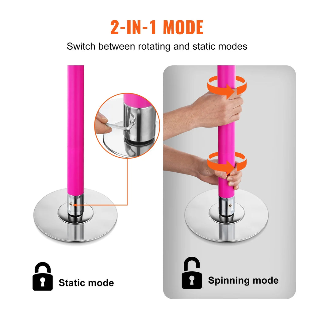 KFFKFF Expert Dance Pole, Rotating and Stationary Dance Pole Set, Detachable Portable Pole, 45mm Robust Stainless Steel Pole, Fitness Pole with Adjustable Height, Suitable for Workout Home, Silver