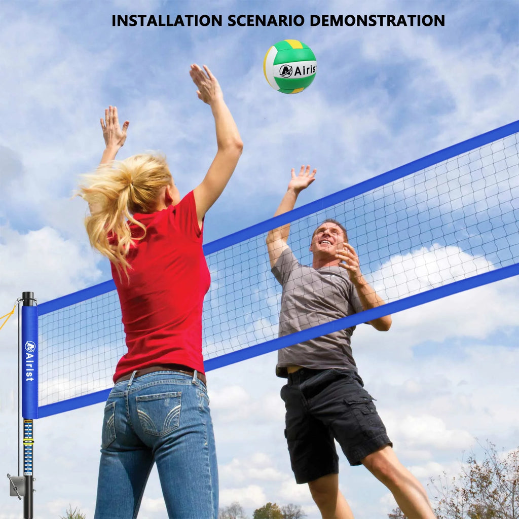 Airist Heavy Duty Volleyball Net Outdoor with Steel Anti - Sag System, Adjustable Aluminum Poles, Professional Volleyball Nets Set for Backyard and Beach, Volleyball and Carrying Bag (Blue)
