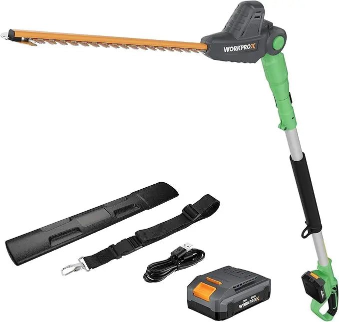 WORKPROX 20V Extendable Pole Hedge Trimmer â€?9.2-Foot Reach with 11-Position Rotating Head
