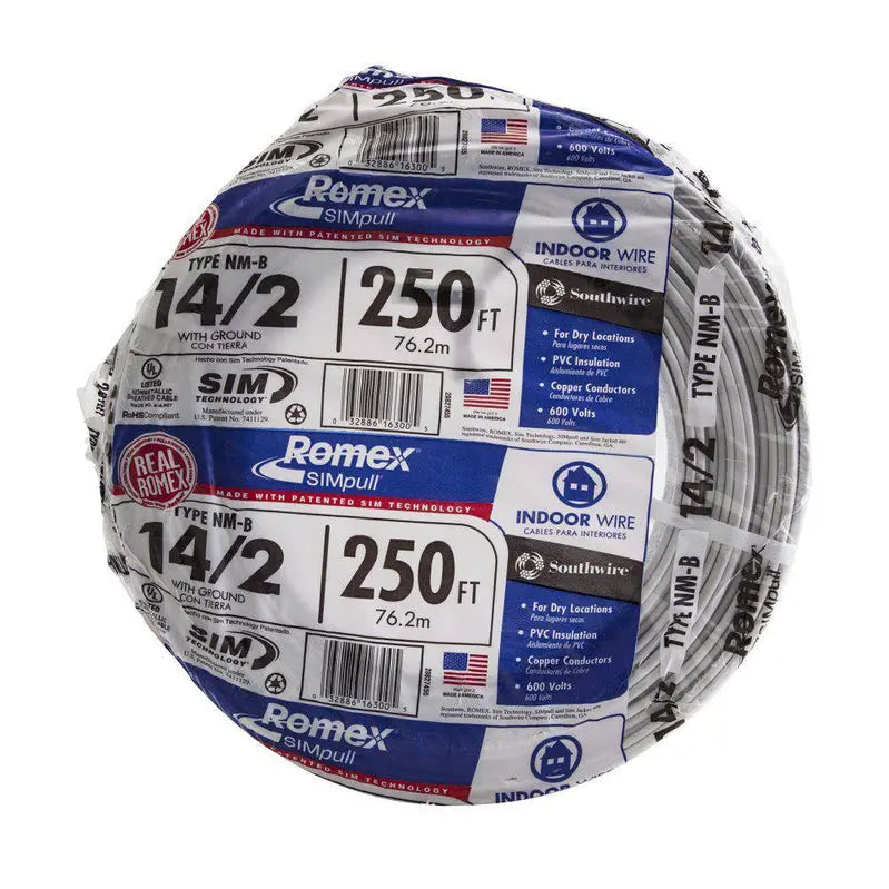 Southwire 250-Foot Roll of 14/2 Solid Romex NM-B Wire with SIMpull Technology