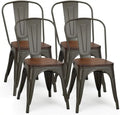 Vintage Industrial Stackable Dining Chairs (4-Pack) â€?High-Back Metal Frames with Wood Seats for Bars or Kitchens