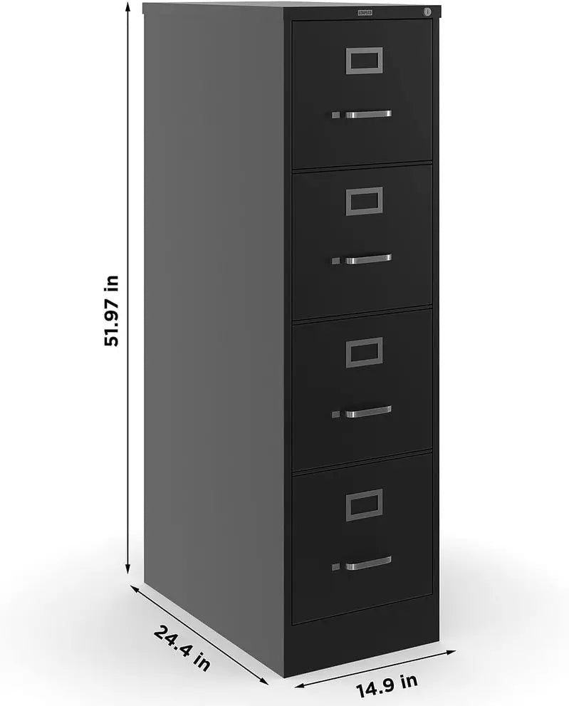 STAPLES 4-Drawer Lockable File Cabinet in Black â€?25-Inch Depth, 15-Inch Width