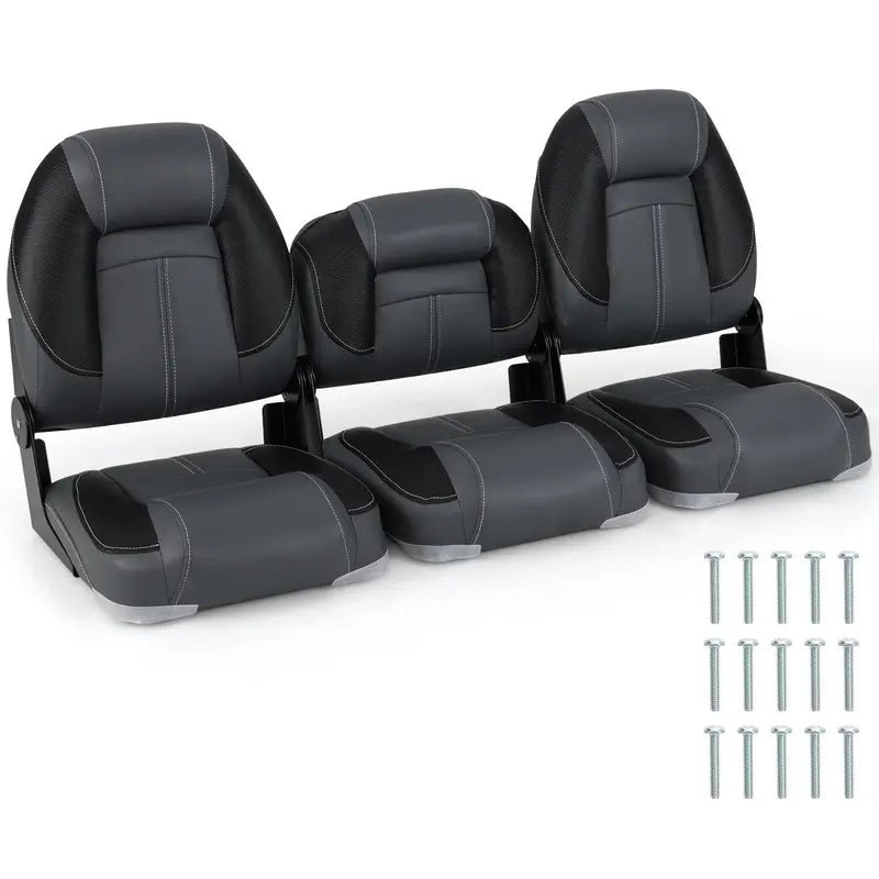 Three-Pack Adjustable Folding Boat Seats â€?Includes Two High-Back and One Low-Back Bass Boat Chair with 28D Foam Cushioning
