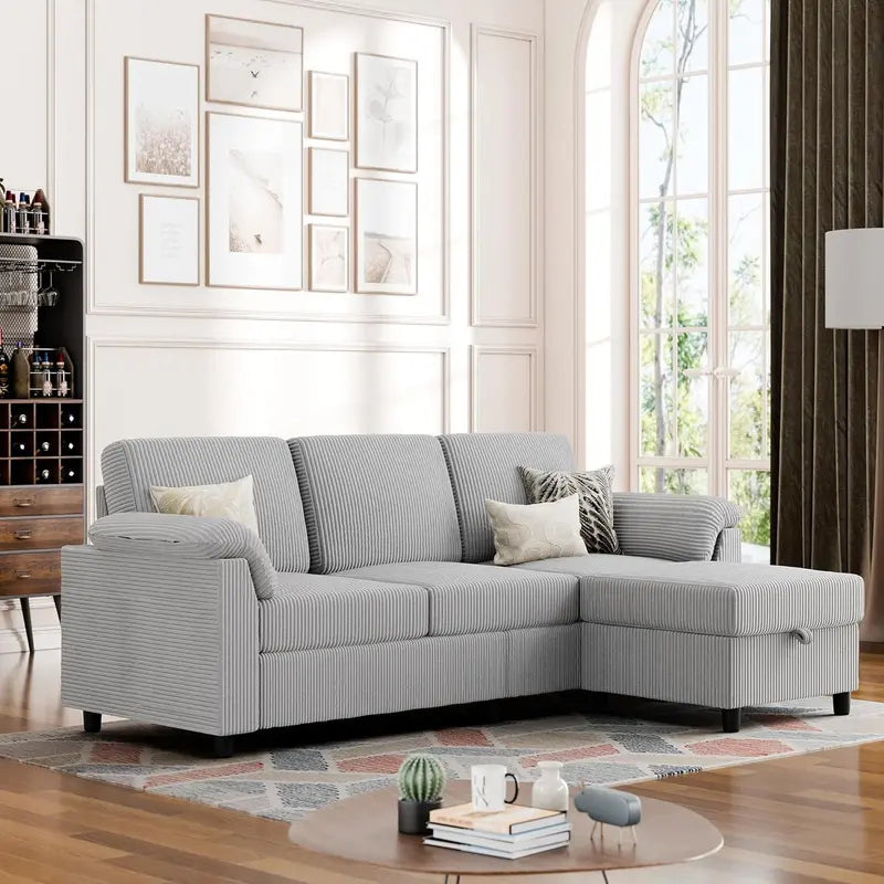 Vongrasig 3-Seat Convertible L-Shaped Sectional â€?Removable Cushion Fabric Sofa
