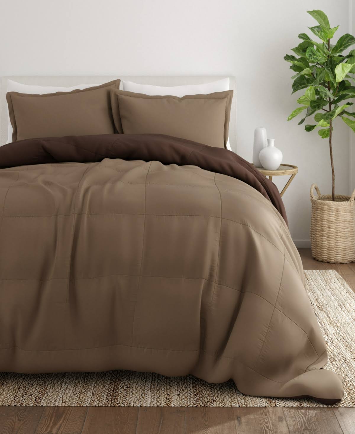 Queen Down Alternative Reversible Comforter Set - Taupe