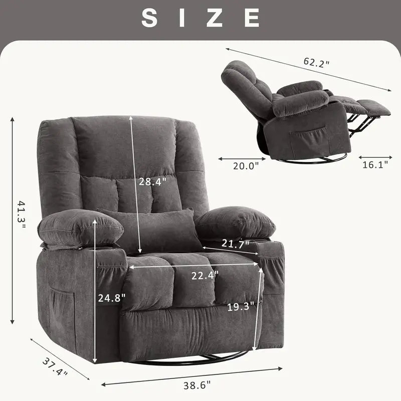 Vibrating Reclining Lounge Chair with 360° Rotation and Calorie Tracking