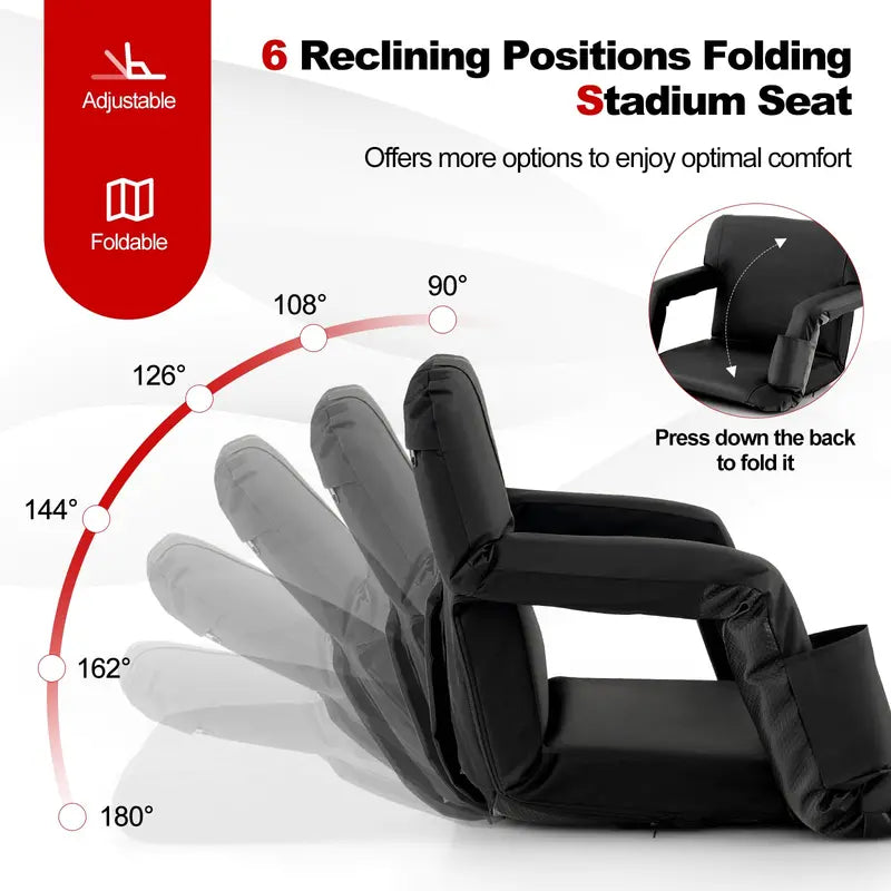 Stadium-Style Folding Bleacher Chair â€?Ergonomic Back Support & 6 Adjustable Recline Positions