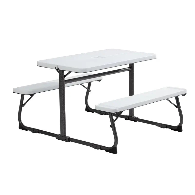 Your Zone Kids Folding Activity Table Set â€?White Table with Benches, Easy-Store Design for Ages 3â€?