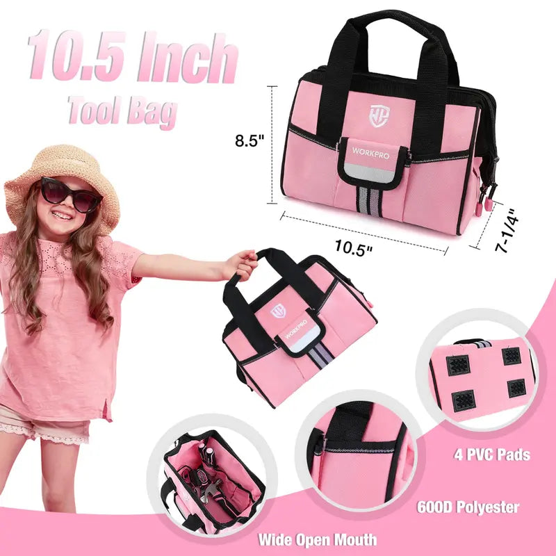 WORKPRO Kids' Junior Tool Set â€?9-Piece with Pink/Blue Bag â€?Pink Ribbon Edition