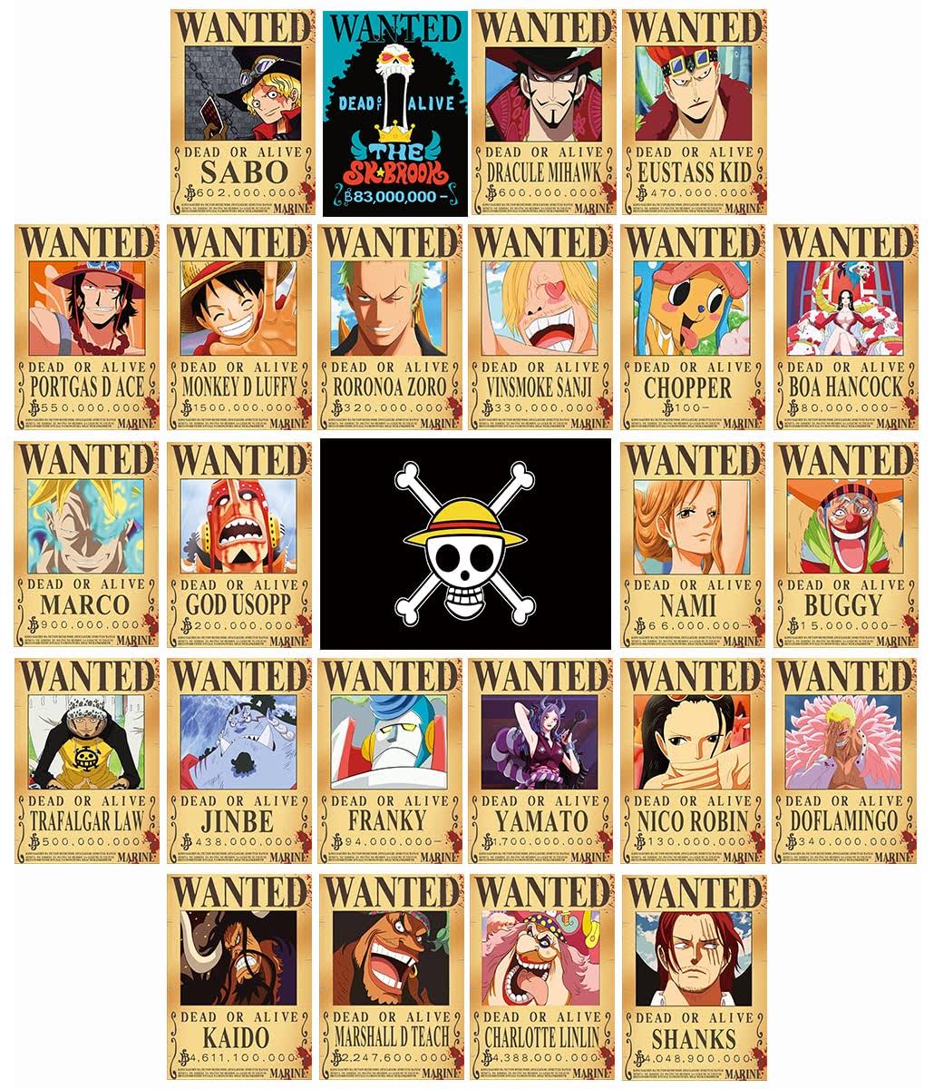TYZZHOA 25pcs Anime op Wanted Posters 30G21cm, New Bounty Edition, Straw Hat Pirates Crew Nika Luffy 3 Billion, Zoro, Sanji, op Anime Gifts