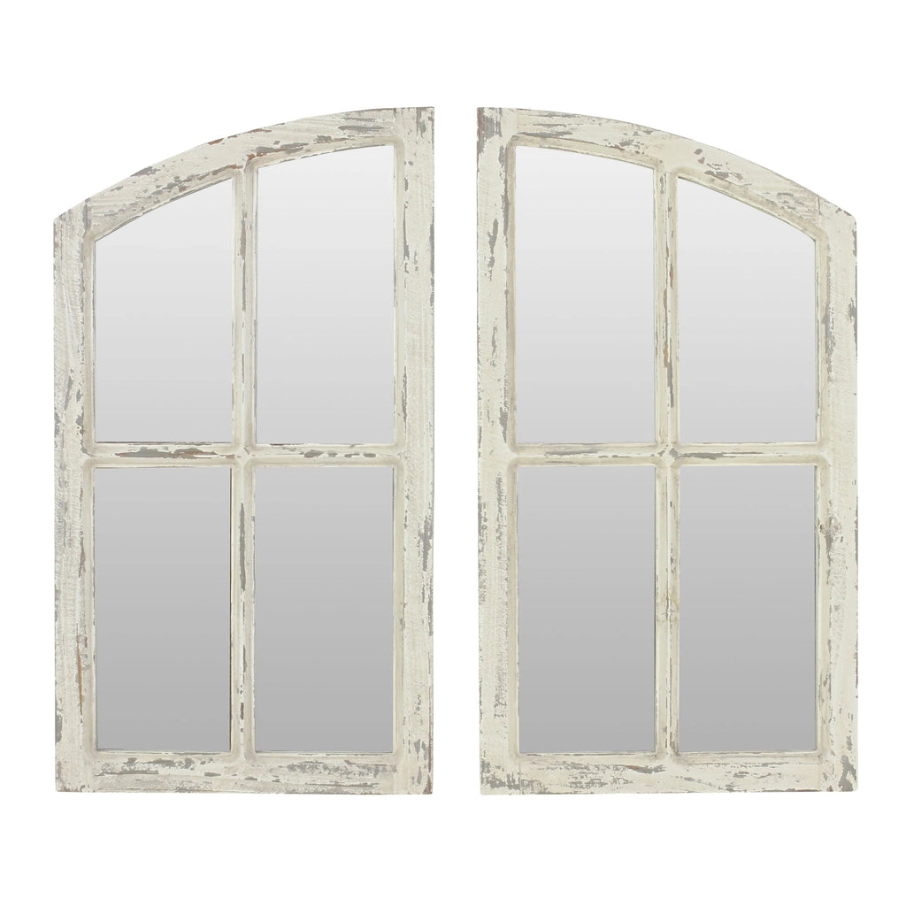 Jolene Arch Window Pane Mirrors Off - White 27" x 15" (Set of 2) by Aspire