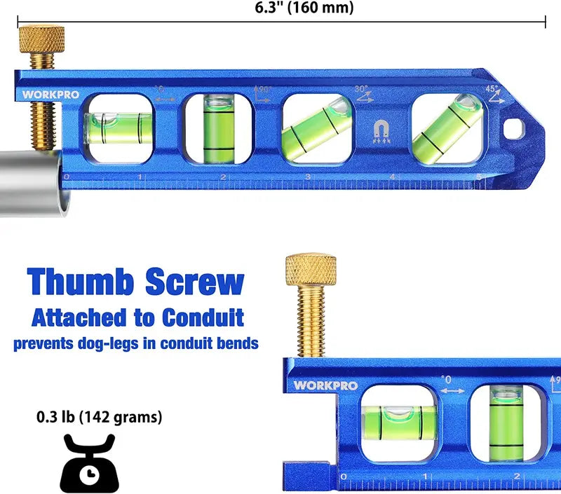 WORKPRO 6.3-Inch Conduit Bending Level â€?Dual-Vial Aluminum Angle Gauge for Electrical Installations
