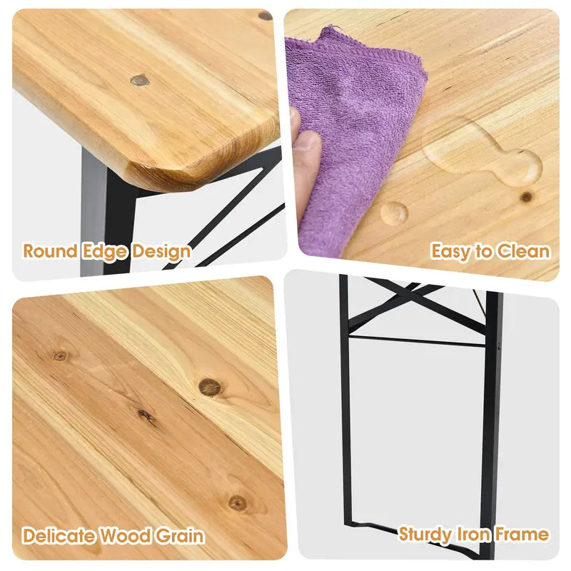 Three-Piece Folding Picnic Table and Bench Set with Wooden Top (70â€?Total)