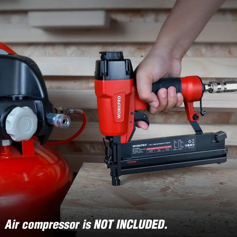 WORKPRO Dual-Function Pneumatic Brad Nailer â€?Includes 400 Brads & 300 Staples
