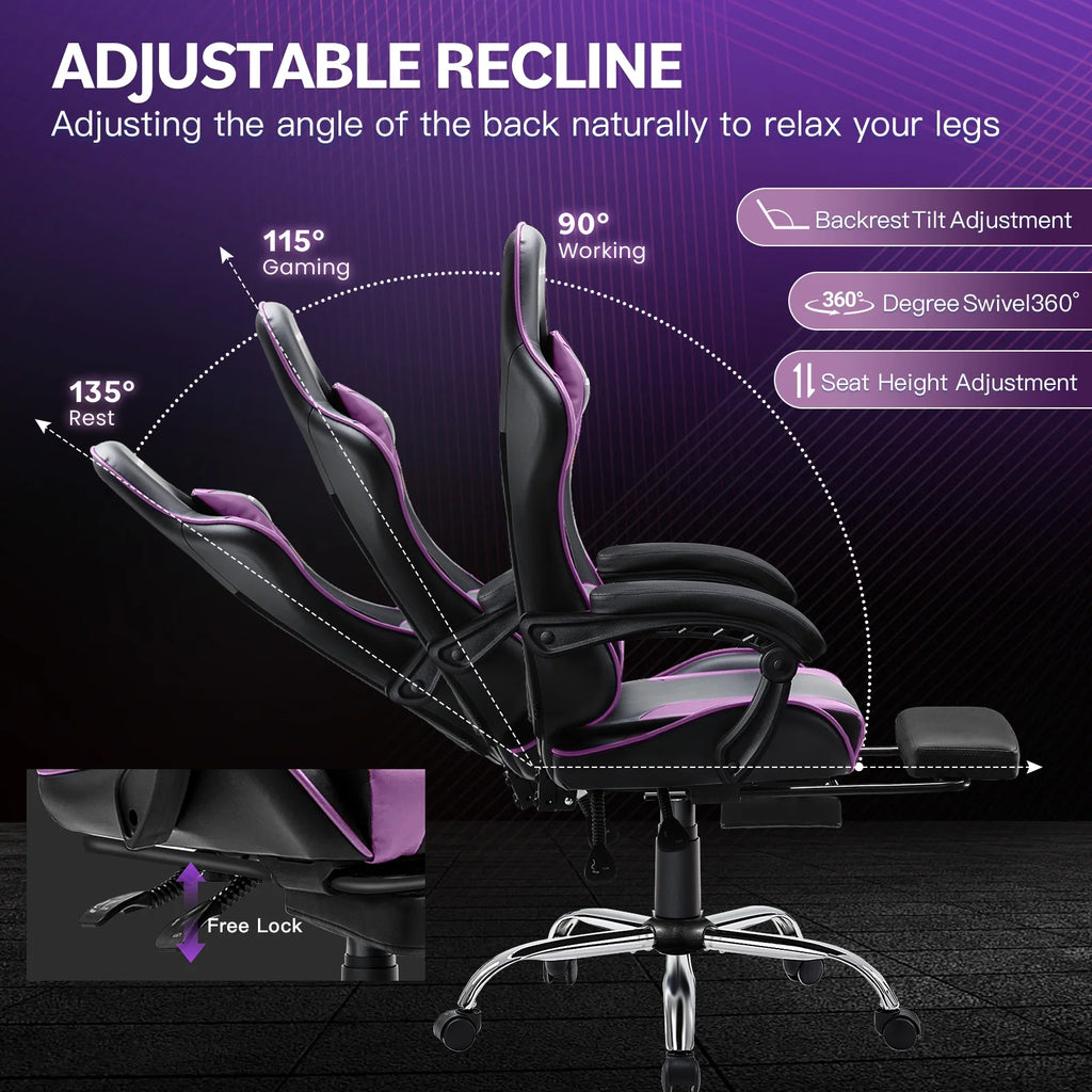 JONPONY Big and Tall Gaming Chair, Ergonomic Design, Gamer Chair PU Leather with Footrest and Lumbar Support, High Back Office Chair Support 8 Hours Long Sitting, Computer Chair, Black Grey