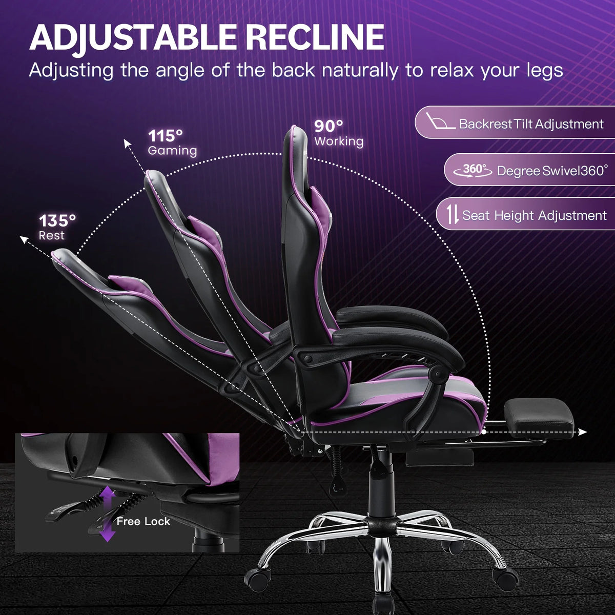 JONPONY Big and Tall Gaming Chair, Ergonomic Design, Gamer Chair PU Leather with Footrest and Lumbar Support, High Back Office Chair Support 8 Hours Long Sitting, Computer Chair, Black Grey