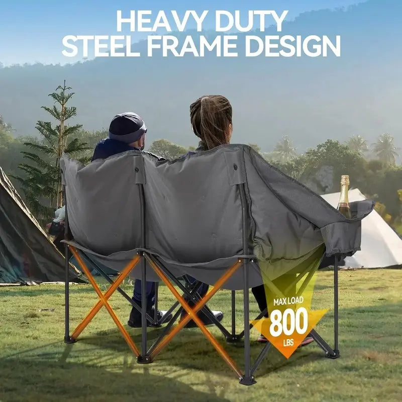Upholstered Heavy-Duty Camping Loveseat â€?Extra-Large Foldable Outdoor Sofa for Two Adults