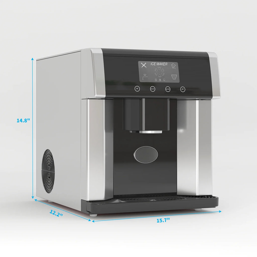 TABU 3 in 1 Ice Maker with Water Dispenser, 40 lb/24H, Ice Machine with Ice Crushing, Self Cleaning, Black