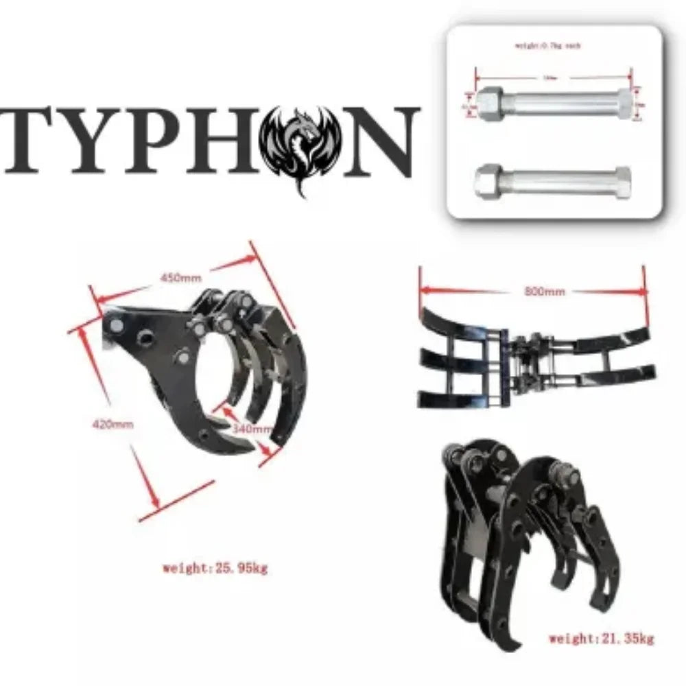 TYPHON 10 - in - 1 Mini Excavator Attachment Bundle - Quick Coupler, Buckets, Rake, Ripper, Auger, Grapple, Tilt Bucket & Hydraulic Hammer - Fits 0.6 - 2 Ton Excavators, Heavy - Duty Tools Kit