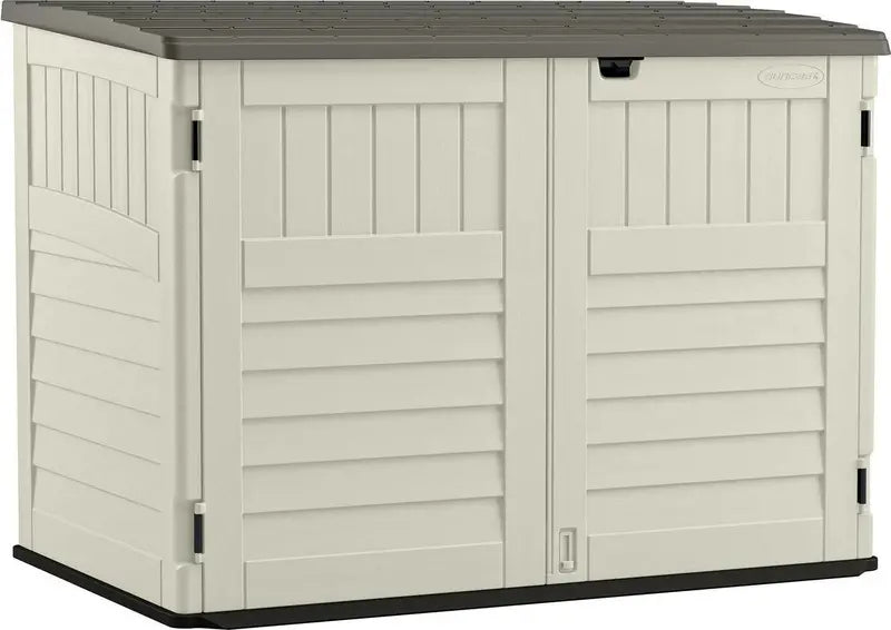 Suncast BMS4700 UV-Resistant Resin Storage Shed â€?Off-White/Gray Double-Door Structure (70.5″W x 44.25″D x 52″H)